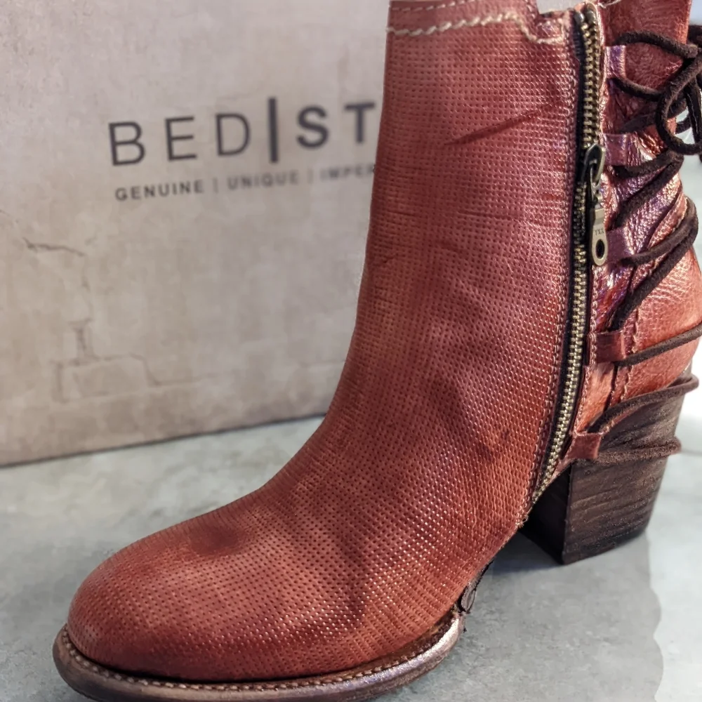 Bed Stu Burnt Orange Leather Lace-Up Ankle Boots